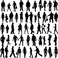Fototapeta premium People silhouette set illustration white background.