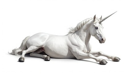 Fototapeta premium Majestic White Unicorn Lying Down