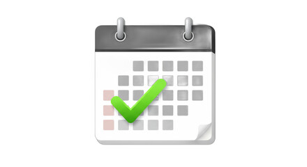 Calendar icon with green checkmark signifying schedule confirmation, planning