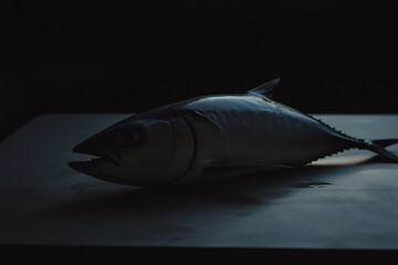 Fresh tuna fish presented in gourmet raw form on a dark table, highlighting ocean freshness