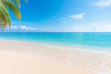 Obraz premium Beach ocean tropical sand sea horizon sky palm waves paradise sunny day
