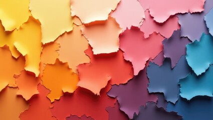 Fototapeta premium Abstract Colorful Torn Paper Texture Background Vibrant Hues and Irregular Shapes