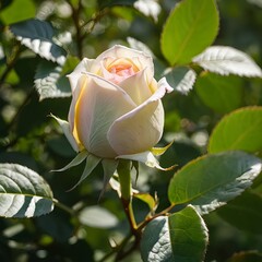 Single Cream Rose Bud in Sunlight