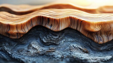Nature's wave patterns wood and stone textures close-up shot serene environment abstract concept