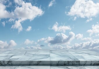 Obraz premium Empty marble floor with a city skyline background