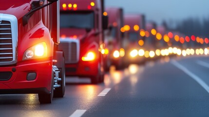 Red semi truck on the highway, journey across the country red