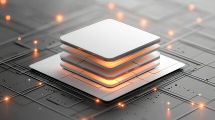 Future Technology: A Symbol of Innovation with Stacked Chips and Glowing Circuit