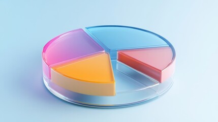 Obraz premium Smooth D pie chart with transparent base and softly colored parts, designed for executive reports