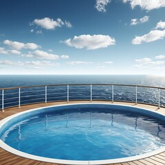 Round Pool on Cruise Ship Deck Overlooking Ocean