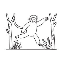 A primate leaping between tree branches in the jungle