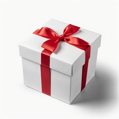 Obraz premium White Gift Box with Red Ribbon