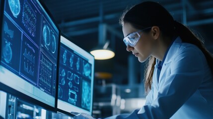 A biotechnologist developing AI driven systems for water quality monitoring, high-tech environmental research facility with live water data analysis, High-tech style