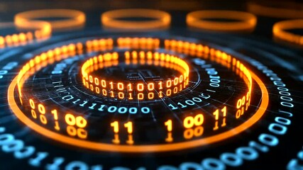 Abstract digital background featuring glowing binary code in a circular pattern with a futuristic ambiance - Powered by Adobe