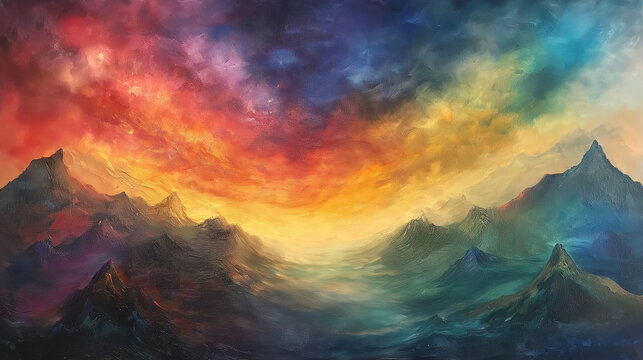 Vibrant colorful sky over mountains creating a scenic landscape with sunset and clouds in nature