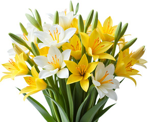 Obraz premium Yellow & White Lily Bouquet, Transparent Background, Floral Arrangement