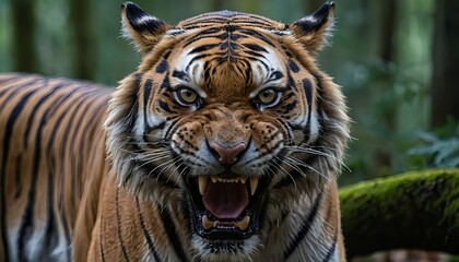 Fototapeta premium Angry Tiger Roaring in Forest
