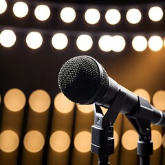 Obraz premium Microphone on Stage with Warm Lighting