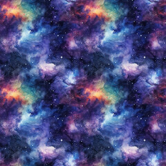 Naklejka premium Abstract swirling nebula pattern in vivid colors with star details and dark space tones