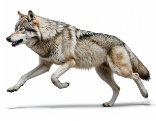 Obraz premium Gray Wolf Running Isolated on White