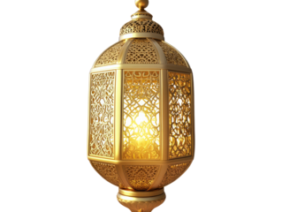 Gold metallic gold Ramadan lantern isolated on transparent background.