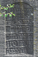 Fragment of a tombstone at the old Jewish cemetery in the village of Iltsi, Verkhovyna District, Ukraine.