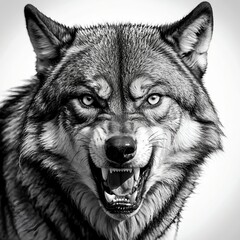 Obraz premium Aggressive Wolf Close-Up, Black and White