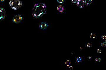 Soap bubbles isolated on a black background