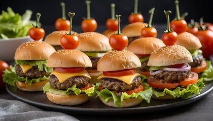 Delicious Mini Cheeseburgers with Cherry Tomatoes