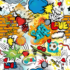 Seamless background street graffiti. hand drawing. Not AI, Vector illustration.