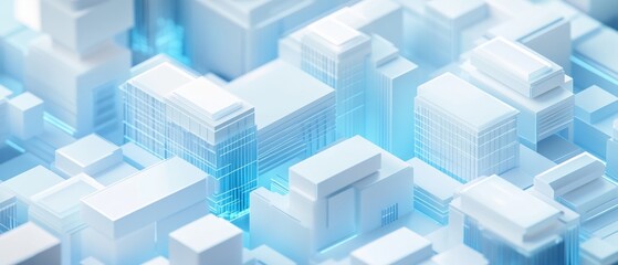 Fototapeta premium 3D visualization style, C4D model, isometric, macro, macro lens, architectural, white and blue, precise, minimalist style, data visualization,8k 