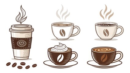 Obraz premium Coffee cup icons for coffeeshop and cafe design 