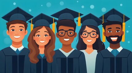 Obraz premium Cheerful group of young graduates posing for a memorable selfie Illustration