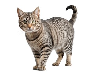 Fototapeta premium Striped Tabby Cat Walking, Isolated on White