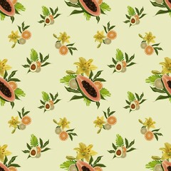 tropical fruits and seamless pattern