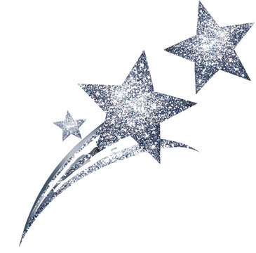 silver shooting star with two stars on a transparent background