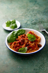 Pasta Puttanesca with olives and tomatoes