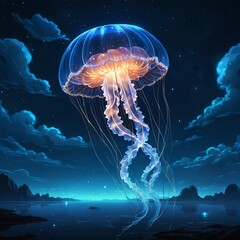 Glowing Jellyfish at Night