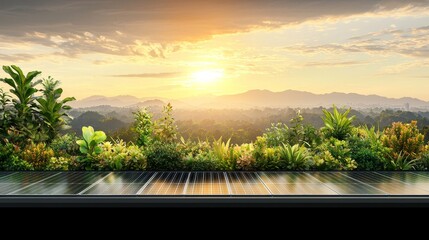 Corporate meeting on sustainable practices eco-friendly office business environment scenic viewpoint nature integration