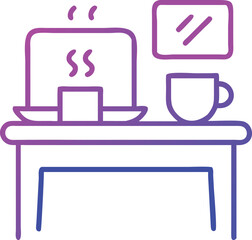 Obraz premium A freelancer icon with a laptop and a coffee mug on a desk