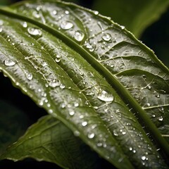 green leaf with water drops