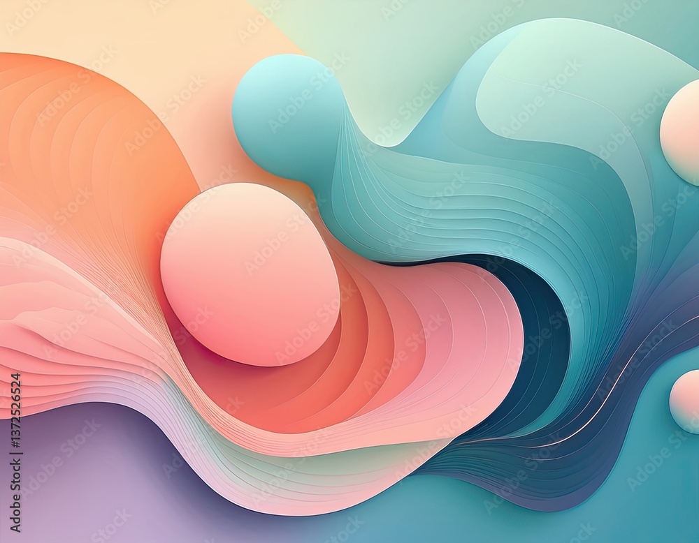 Fototapete trendy, abstract background featuring soft, organic gradient blobs that seamlessly blend into each other. modern and fresh, with a minimalist aesthetic using pastel shades and subtle shadows