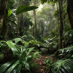 tropical forest with palm trees