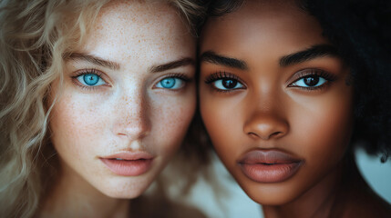 Fototapeta premium Portrait of beauty models with expressive eyes and diverse faces showcasing femininity and fashion