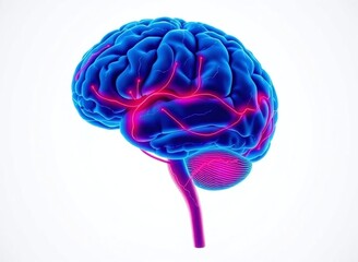 Vibrant Brain Illustration with Neural Pathways