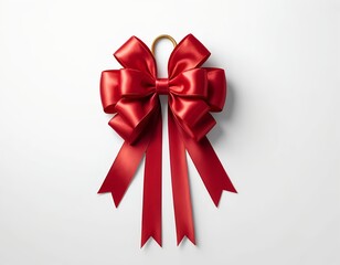 Fototapeta premium Red Satin Ribbon Bow on White Background
