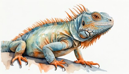 Obraz premium Vibrant Green Iguana Watercolor Painting