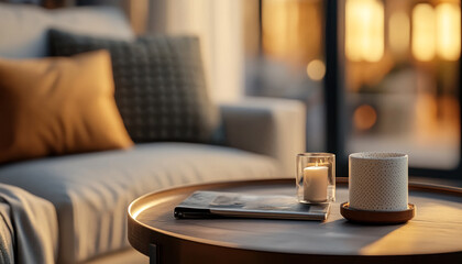 Lofi aesthetics homey designed living corner, sophistication and relaxation interior, warm and cozy nostalgic atmosphere for tranquil moments