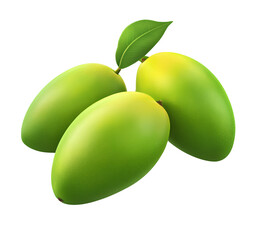 A realistic photo of green mangoes,  transparent background