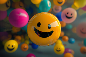 Emoji smiley balloons at a party with vibrant colors bring joy and happiness to the celebration