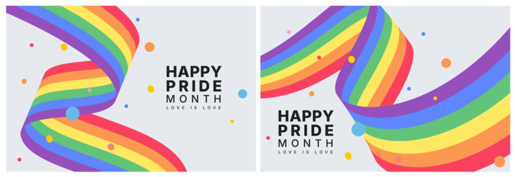 LGBTQ pride month background template, wave flag rainbow color of pride month